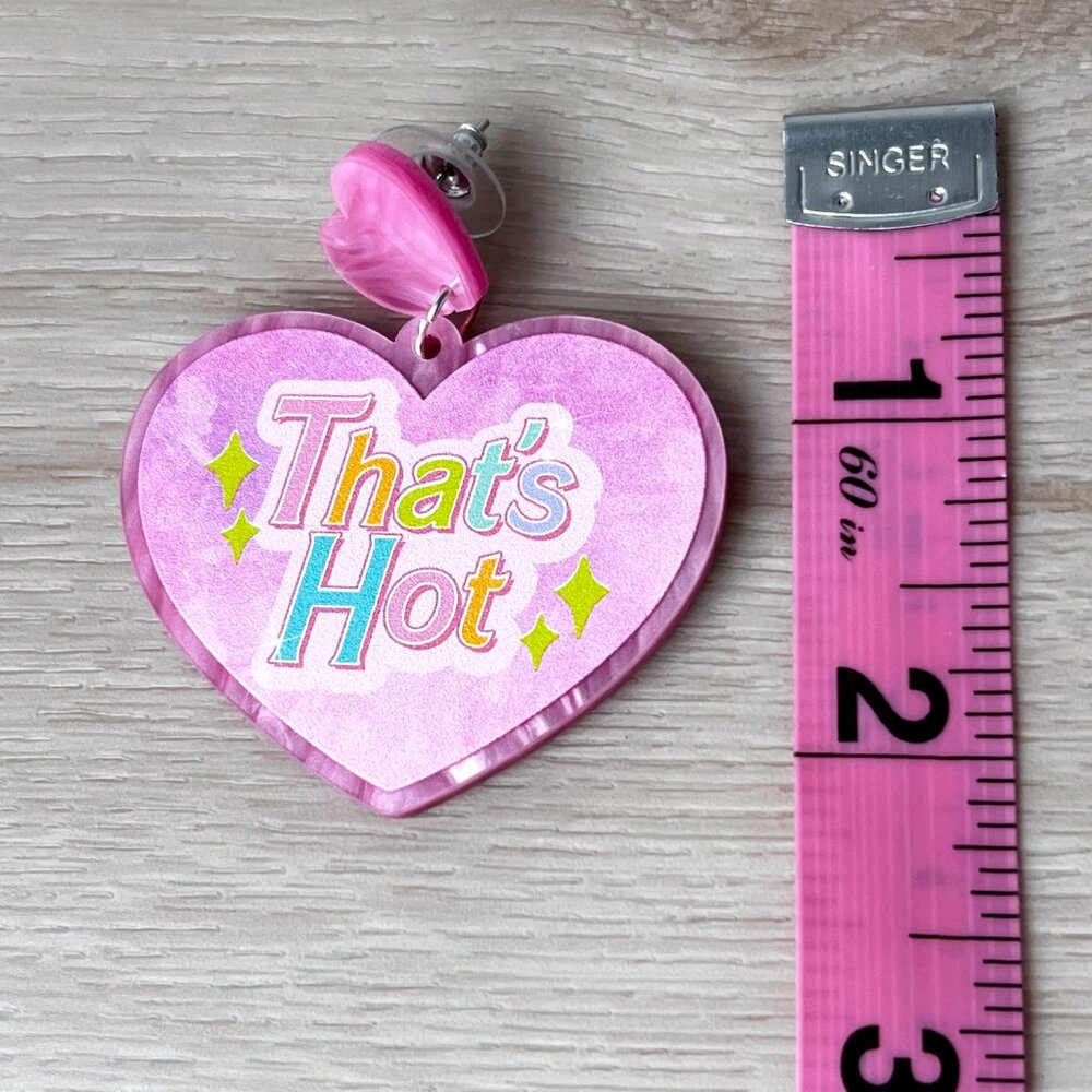 NWT FemmeDeBloom Y2K Paris-Inspired "That's Hot" Pink Heart Drop Earrings - Picture 5 of 9